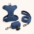 Denim Harness, Leash and Waste Bag Holder Set