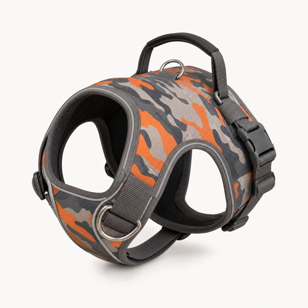 No-Pull Dog Harness with Handle — Orange Camo