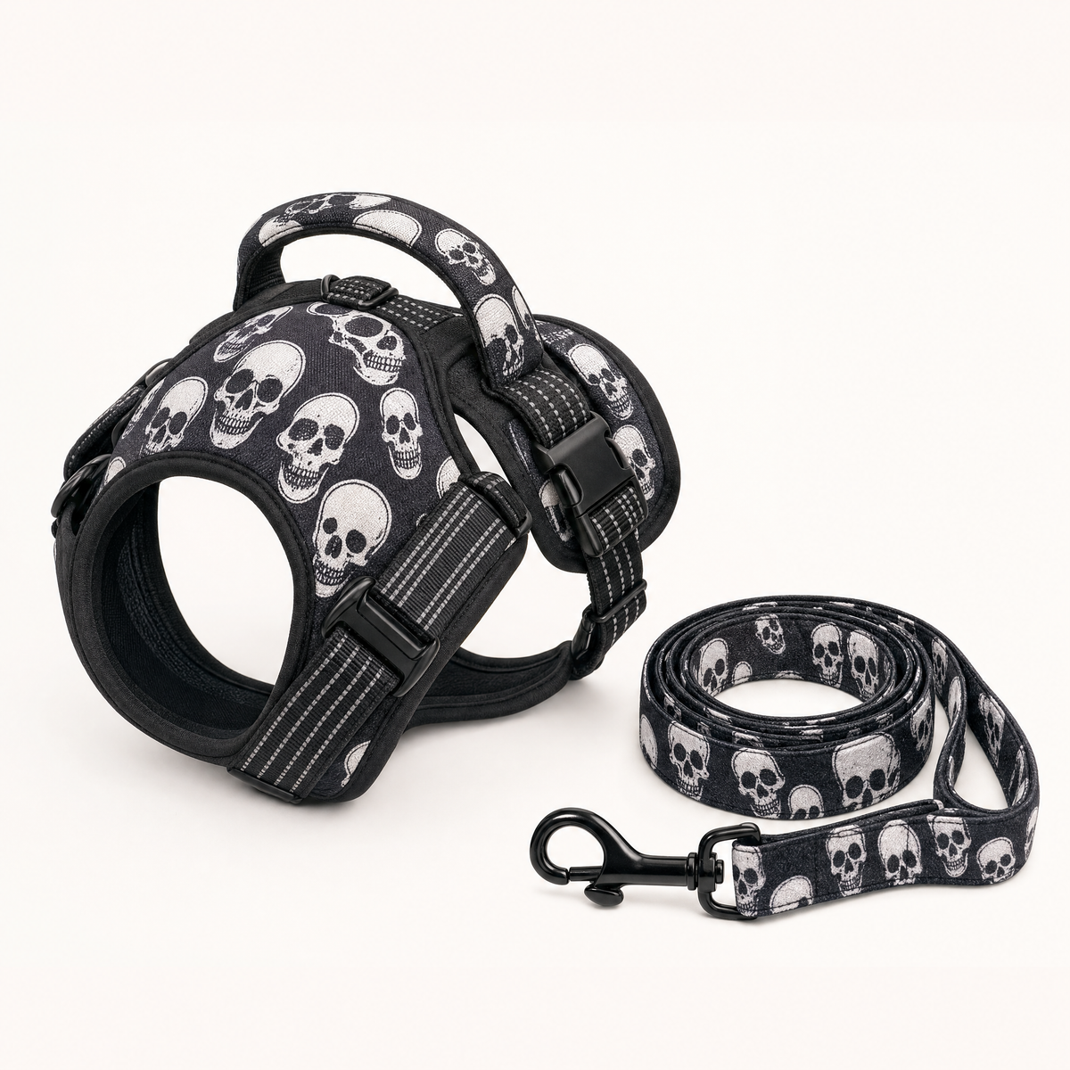 No-Pull Harness and Leash Set — Skull Print