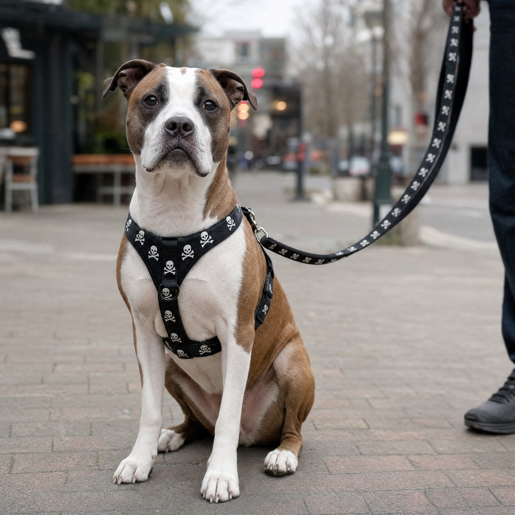 No-Pull Harness and Leash Set — Skull Print
