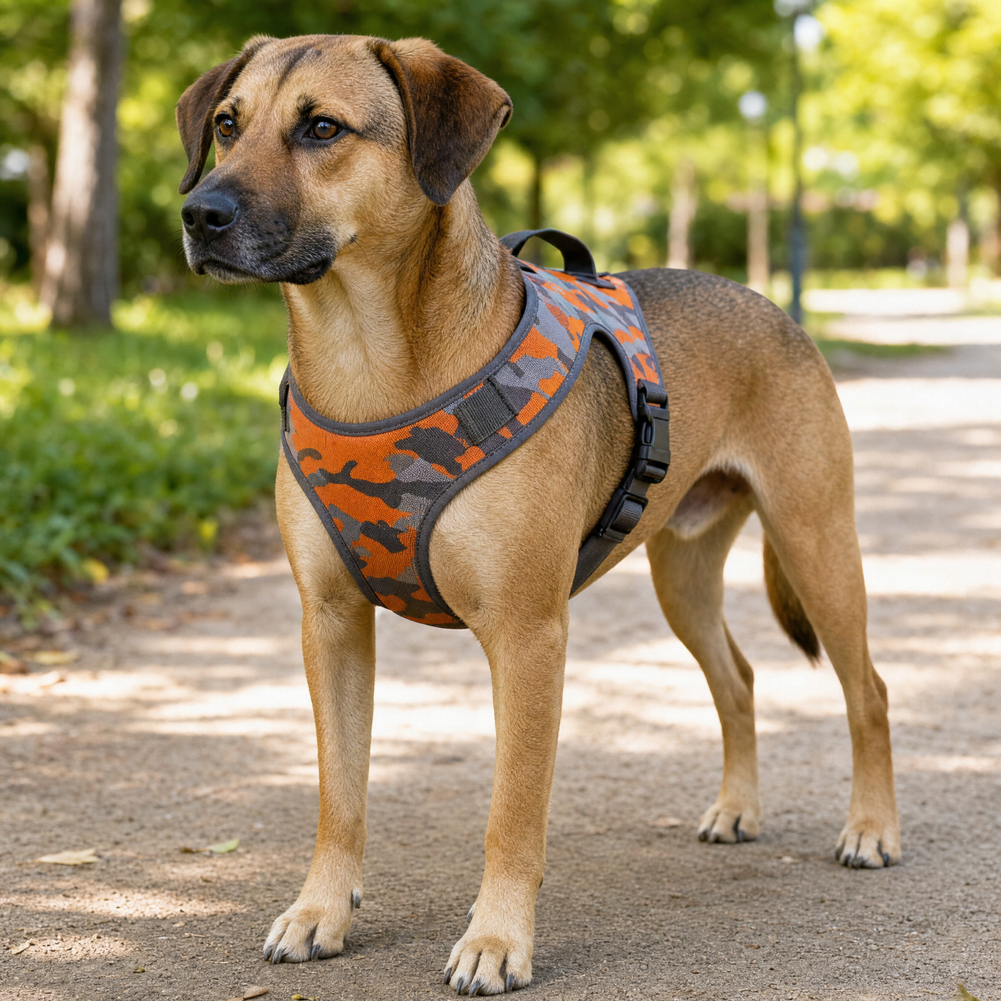 No-Pull Dog Harness with Handle — Orange Camo